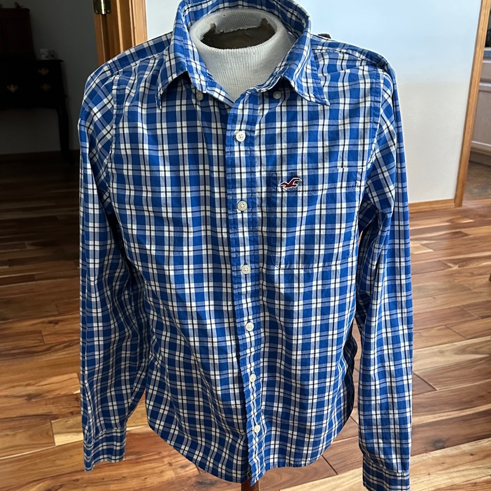 Hollister Blue and White Checkered Men's Shirt